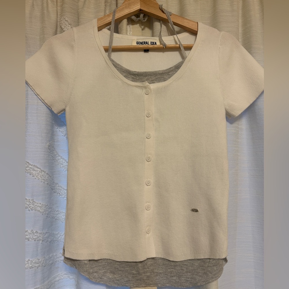 General Idea White and Grey Halter double layer Top